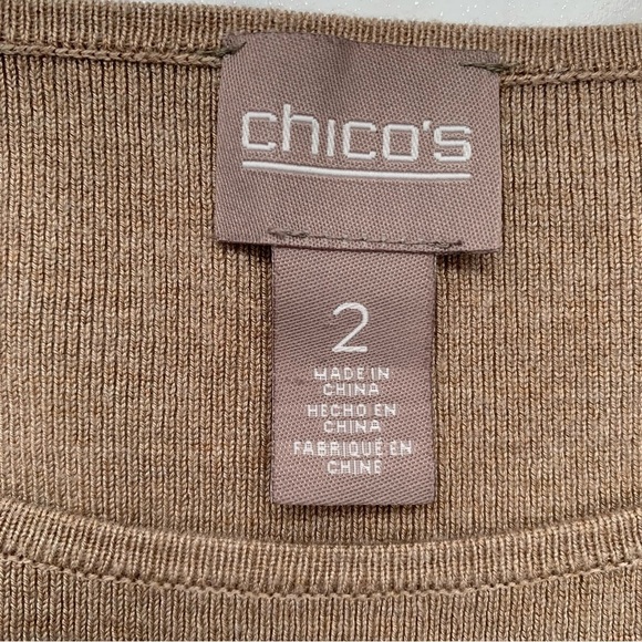 Chicos 2 Sweater Large Rib Knit  Neutral Brown 3/4 Sleeve Stretch Boxy Pull Over - Picture 7 of 10